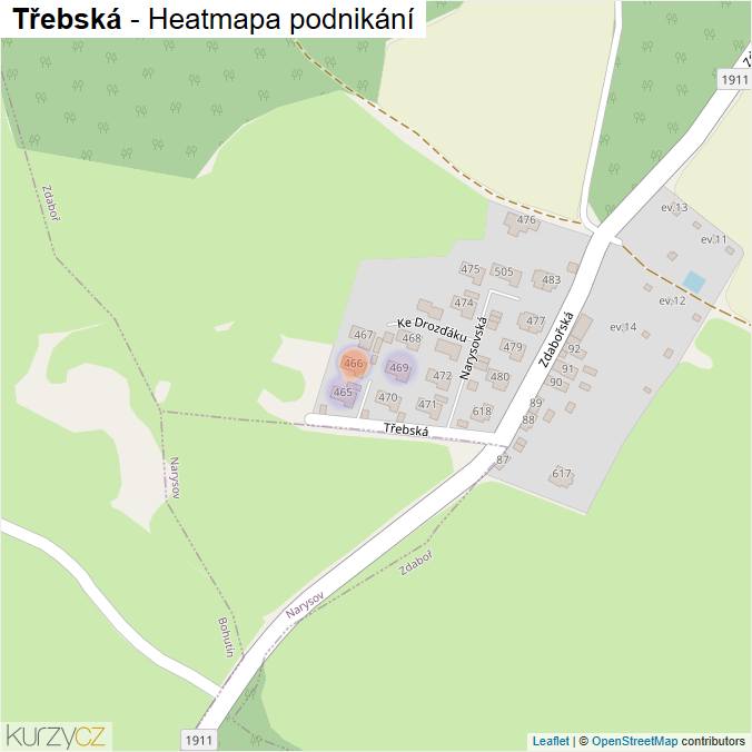 Mapa Třebská - Firmy v ulici.
