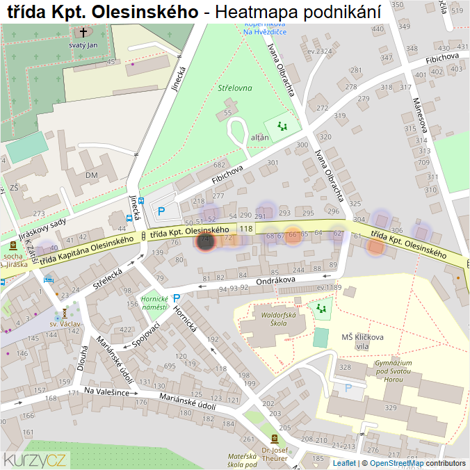 Mapa třída Kpt. Olesinského - Firmy v ulici.