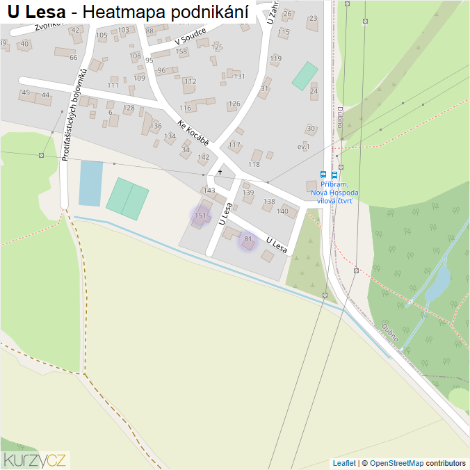 Mapa U Lesa - Firmy v ulici.