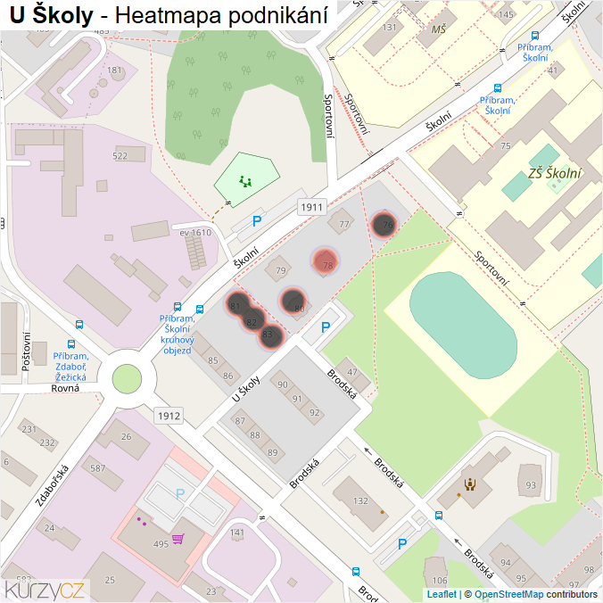 Mapa U Školy - Firmy v ulici.