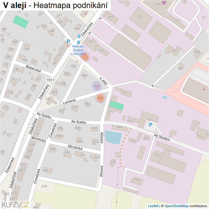 Mapa V aleji - Firmy v ulici.
