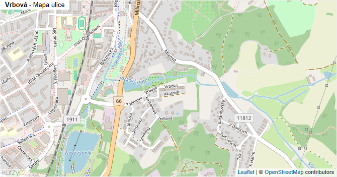 Vrbová - mapa ulice