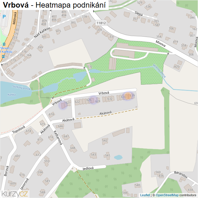 Mapa Vrbová - Firmy v ulici.