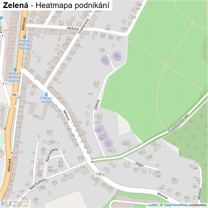 Mapa Zelená - Firmy v ulici.