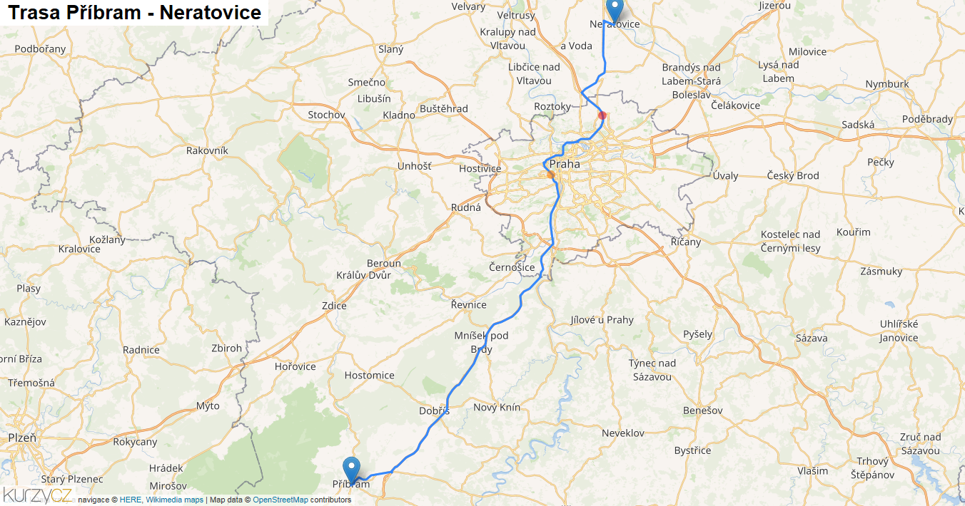 Příbram-Neratovice, mapa trasy