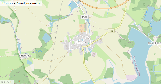 Příbraz - záplavové mapy stoleté vody