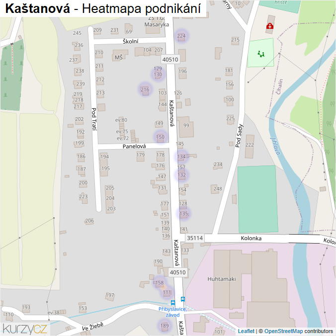 Mapa Kaštanová - Firmy v ulici.