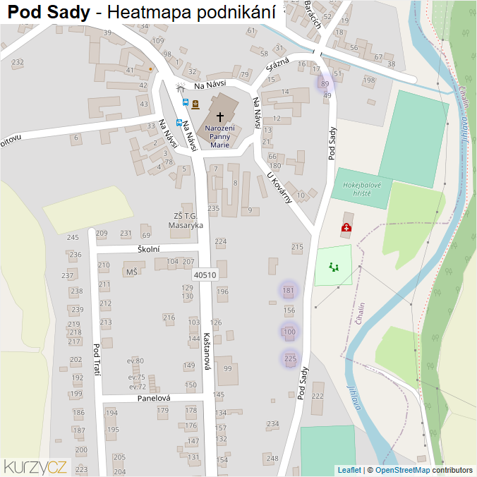 Mapa Pod Sady - Firmy v ulici.