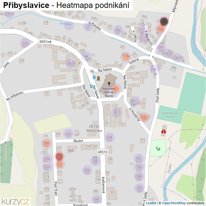 Mapa Přibyslavice - Firmy v části obce.