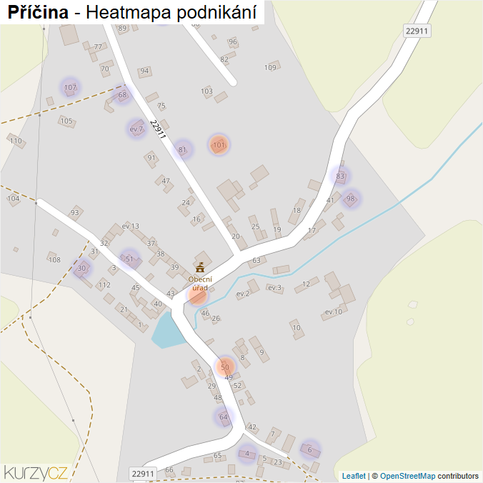 Mapa Příčina - Firmy v části obce.