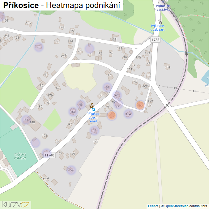 Mapa Příkosice - Firmy v části obce.