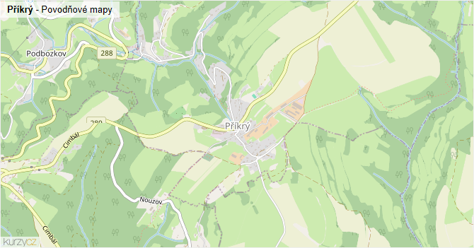Příkrý - záplavové mapy stoleté vody