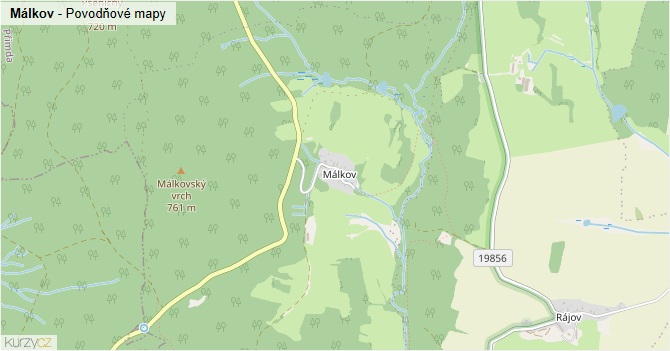 Málkov - záplavové mapy stoleté vody