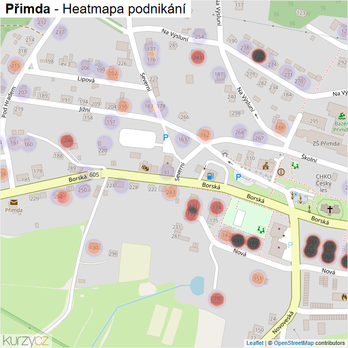 Mapa Přimda - Firmy v části obce.