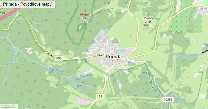 Přimda - záplavové mapy stoleté vody