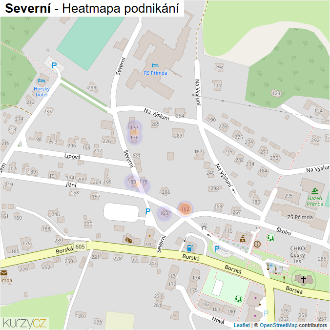 Mapa Severní - Firmy v ulici.