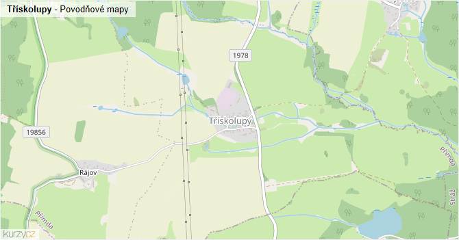 Třískolupy - záplavové mapy stoleté vody