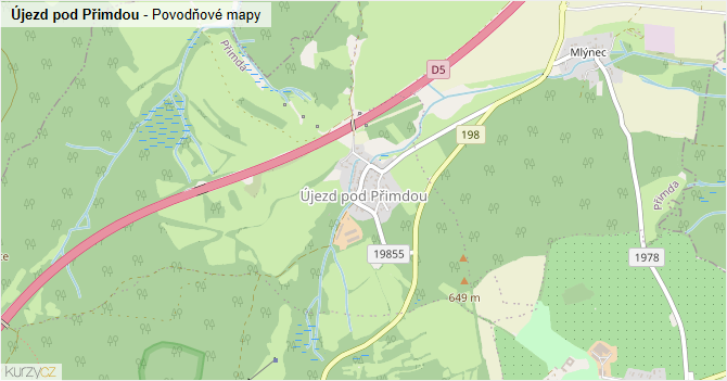 Újezd pod Přimdou - záplavové mapy stoleté vody