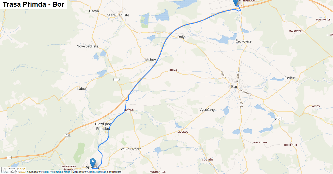 Přimda-Bor, mapa trasy