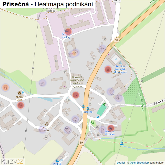 Mapa Přísečná - Firmy v části obce.