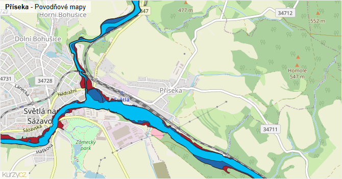 Příseka - záplavové mapy stoleté vody