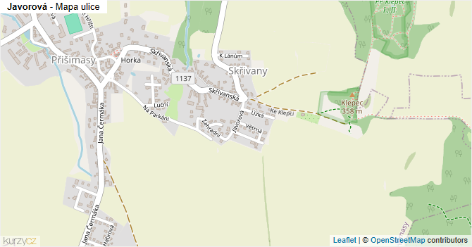 Javorová - mapa ulice