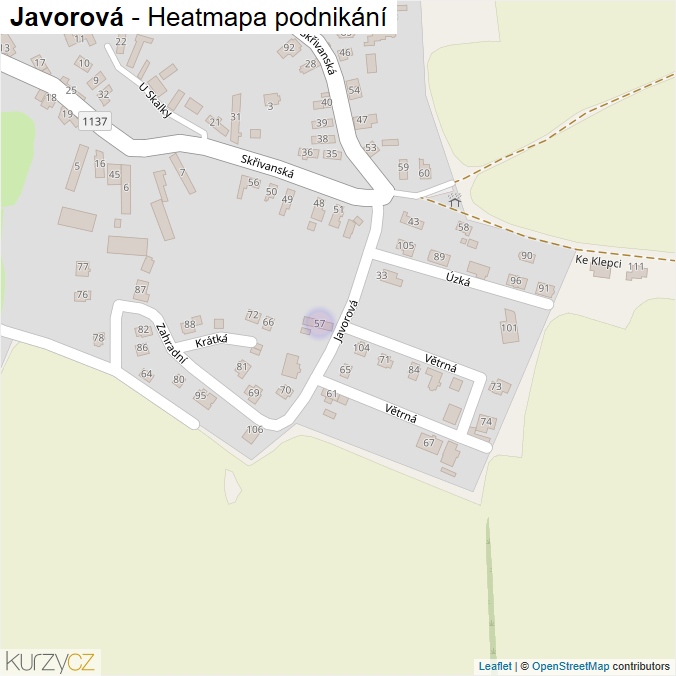 Mapa Javorová - Firmy v ulici.