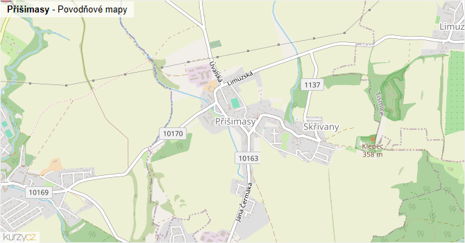 Přišimasy - záplavové mapy stoleté vody