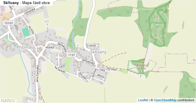 Skřivany - mapa části obce