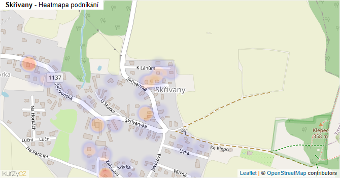 Skřivany - mapa podnikání
