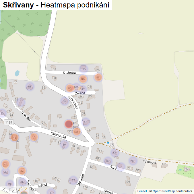 Mapa Skřivany - Firmy v části obce.