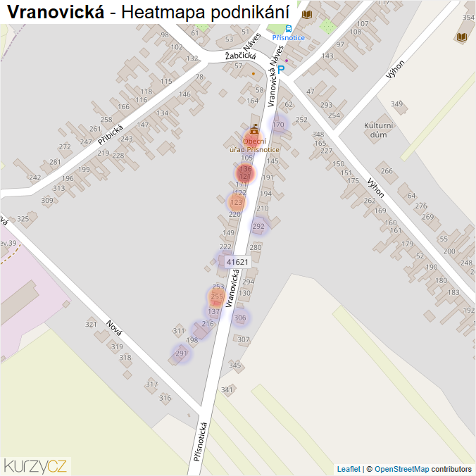 Mapa Vranovická - Firmy v ulici.