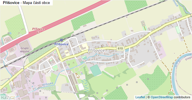 Příšovice - mapa části obce