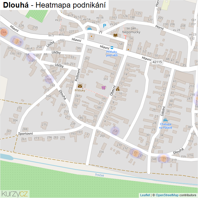 Mapa Dlouhá - Firmy v ulici.