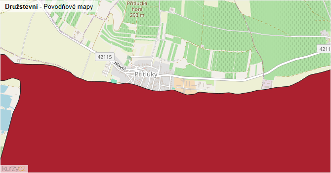 Družstevní - záplavové mapy stoleté vody