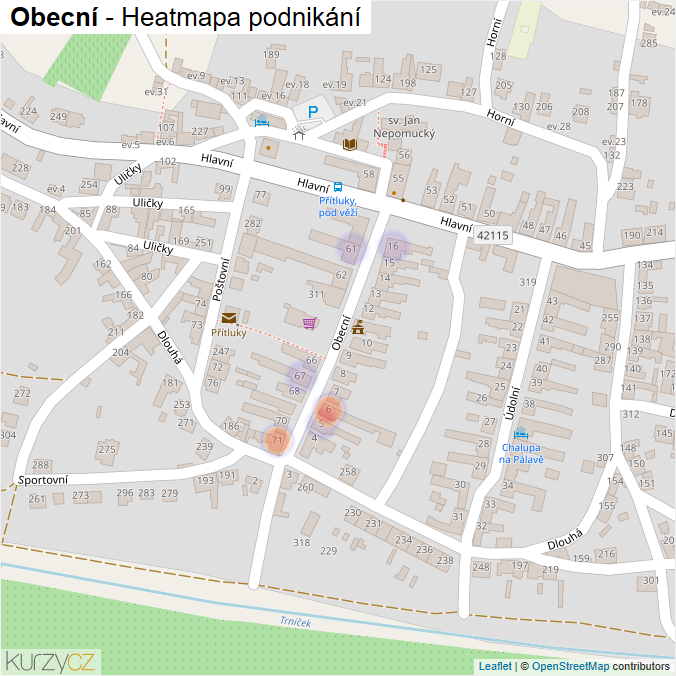 Mapa Obecní - Firmy v ulici.