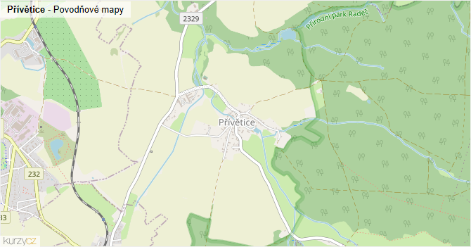 Přívětice - záplavové mapy stoleté vody