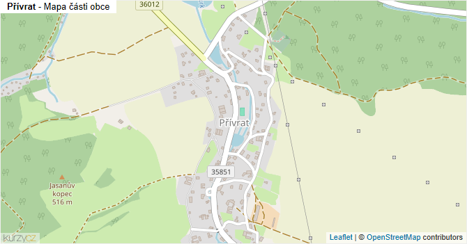 Přívrat - mapa části obce