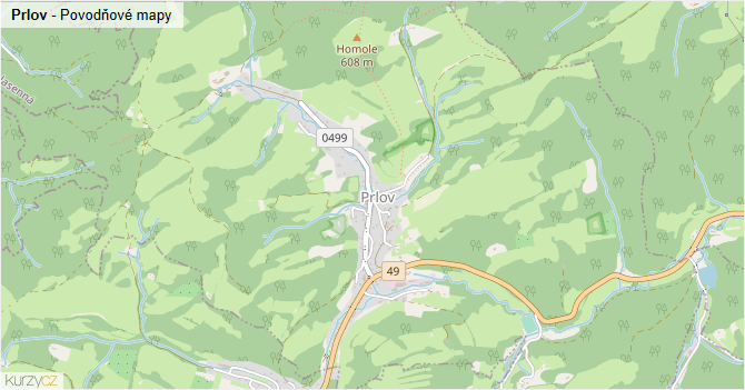 Prlov - záplavové mapy stoleté vody