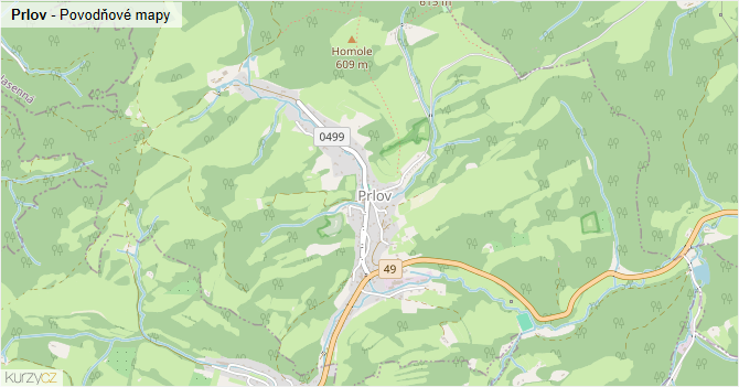 Prlov - záplavové mapy stoleté vody