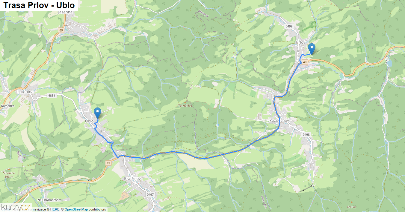 Prlov-Ublo, mapa trasy