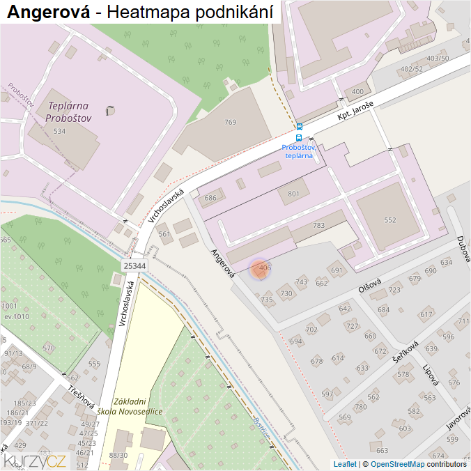 Mapa Angerová - Firmy v ulici.