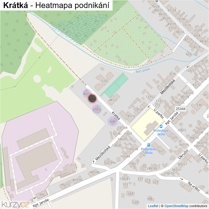Mapa Krátká - Firmy v ulici.