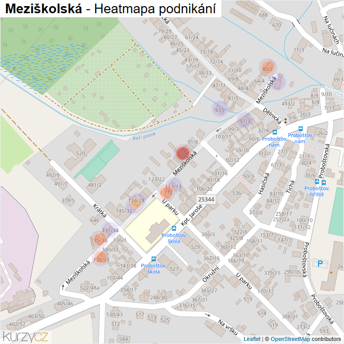 Mapa Meziškolská - Firmy v ulici.