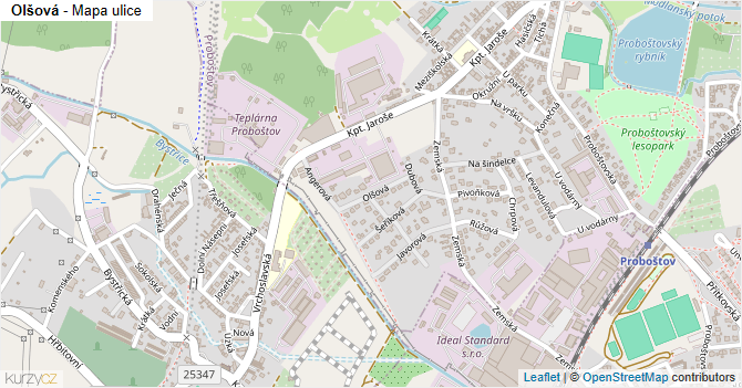 Olšová - mapa ulice