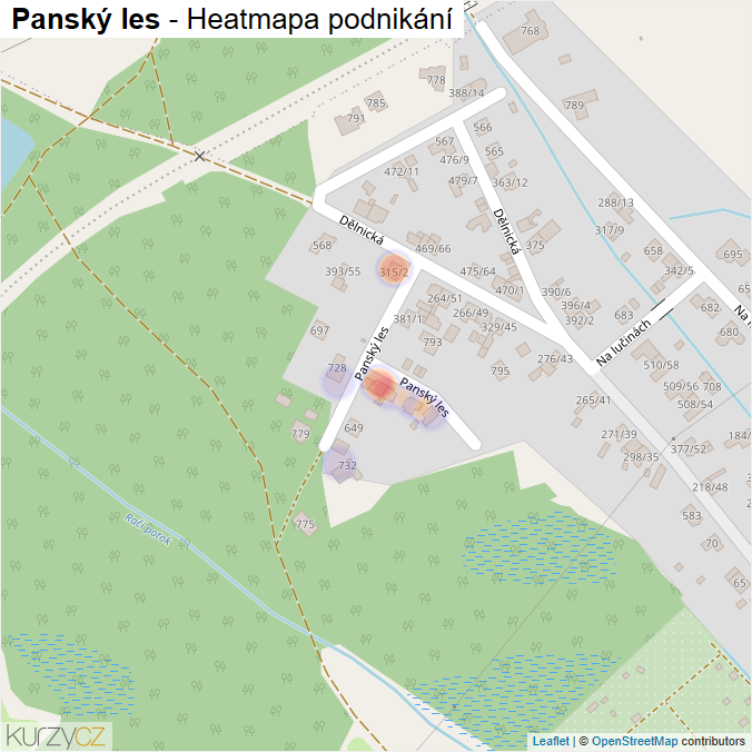 Mapa Panský les - Firmy v ulici.