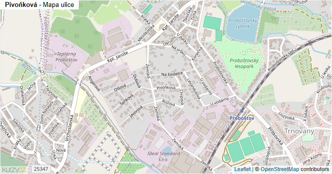 Pivoňková - mapa ulice