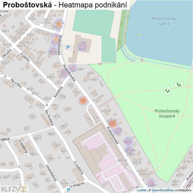 Mapa Proboštovská - Firmy v ulici.
