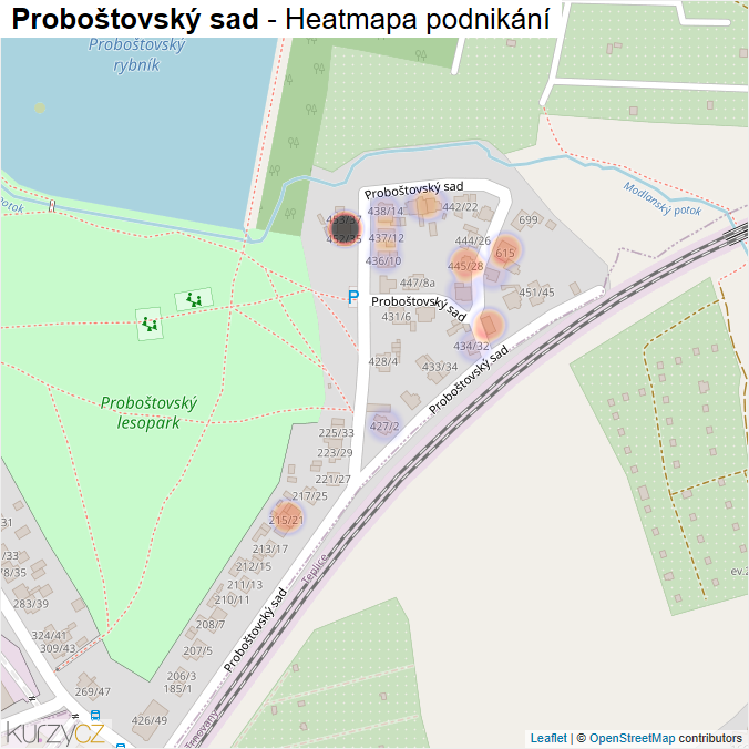 Mapa Proboštovský sad - Firmy v ulici.