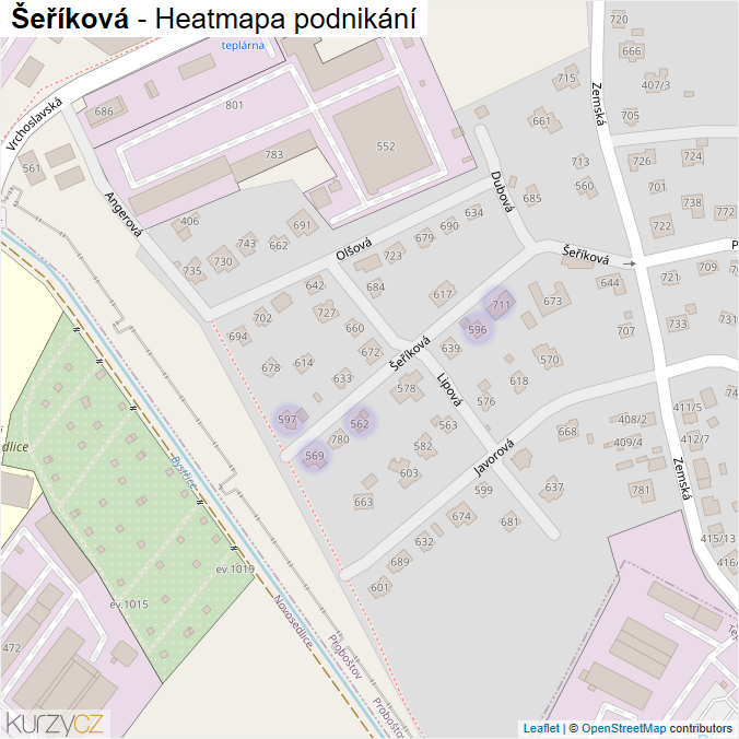 Mapa Šeříková - Firmy v ulici.